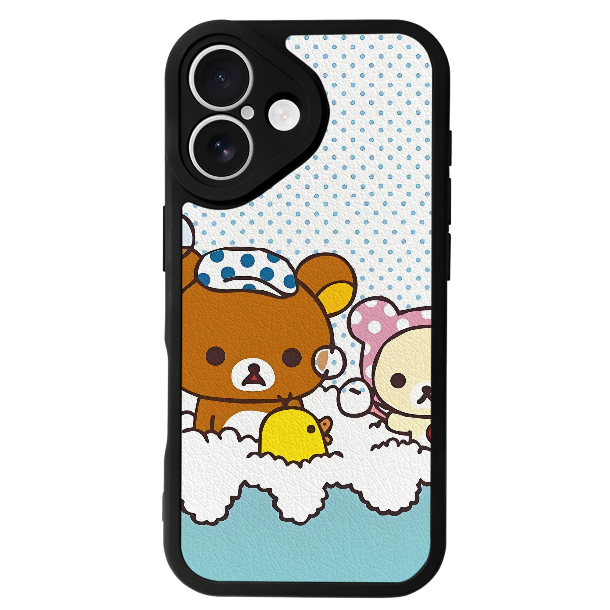 （画像用） リラックマ リラックマ キイロイトリ Rilakkuma Korilakkuma Kiiroitori 【iPhone 16シリーズ対応】シリコンスマホケース（レザー調） 材質：シリコン